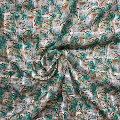 Blue Smoke Color Digital Print Linen Checks Fabric