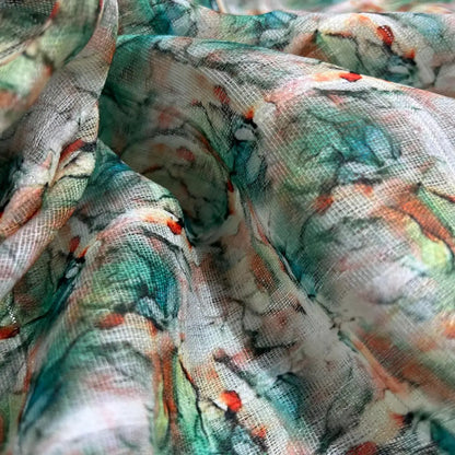 Blue Smoke Color Digital Print Linen Checks Fabric