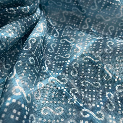 Bluish Cyan Color Digital Print Linen Checks Fabric