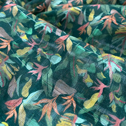 Green Color Digital Print Linen Checks Fabric