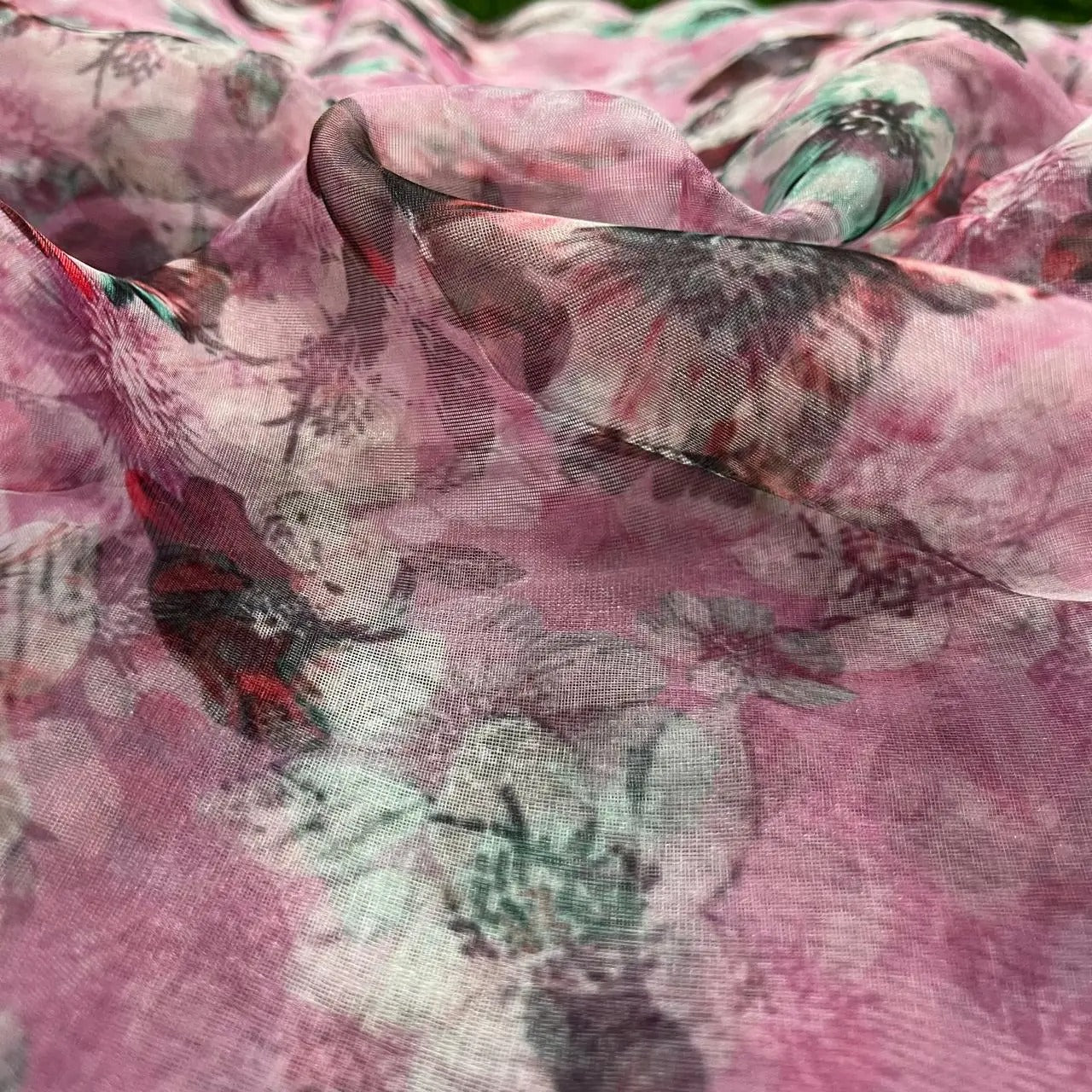 Purple Flower Digital Print Organza Fabric