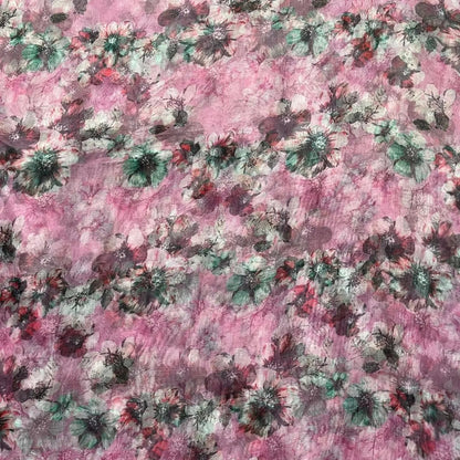 Purple Flower Digital Print Organza Fabric