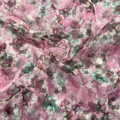 Purple Flower Digital Print Organza Fabric