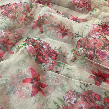 Sandal Flower Digital Print Organza Fabric