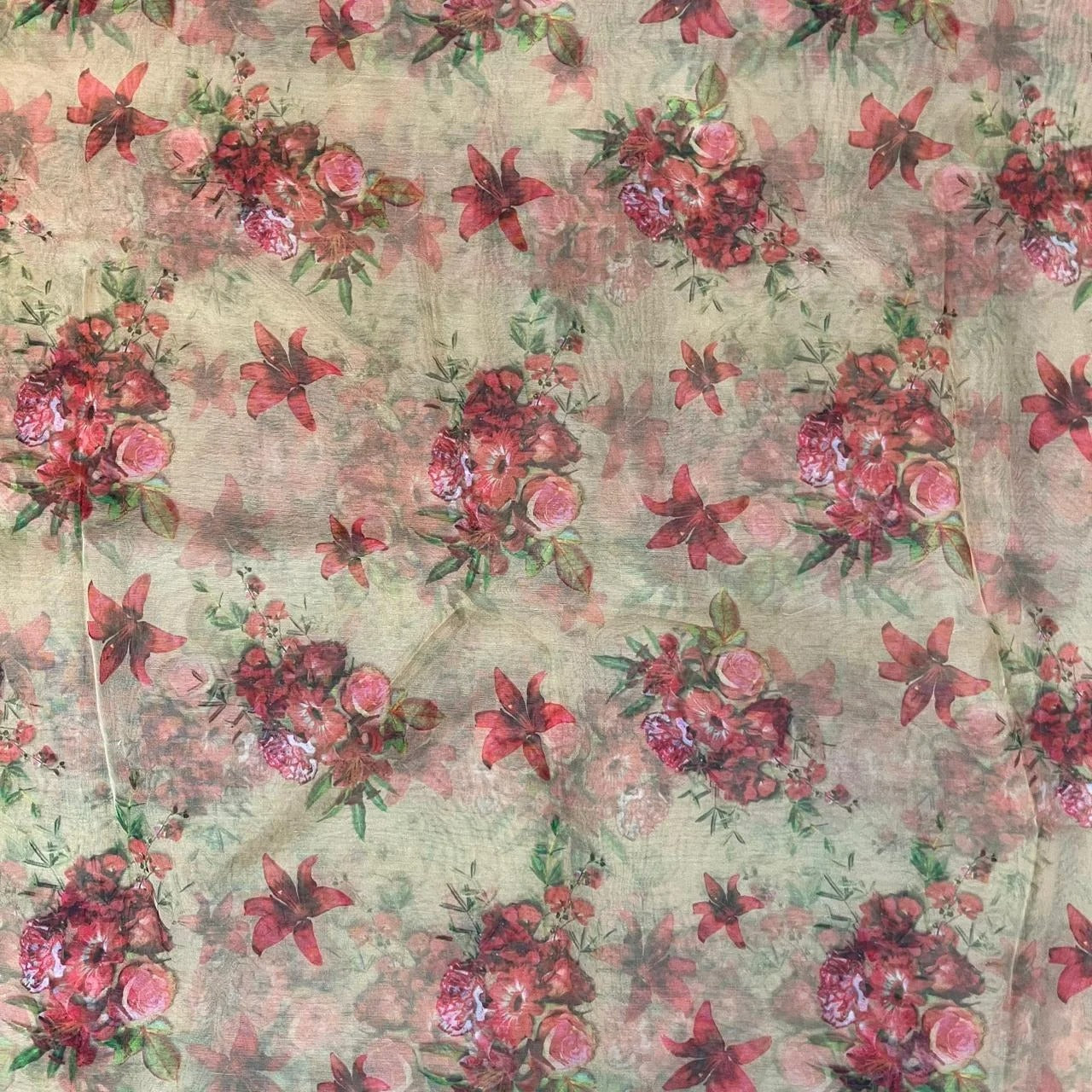 Sandal Flower Digital Print Organza Fabric