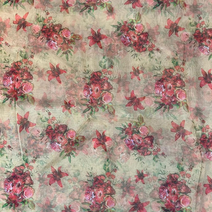 Sandal Flower Digital Print Organza Fabric
