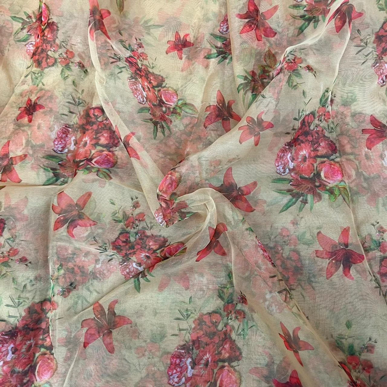 Sandal Flower Digital Print Organza Fabric