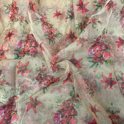 Sandal Flower Digital Print Organza Fabric