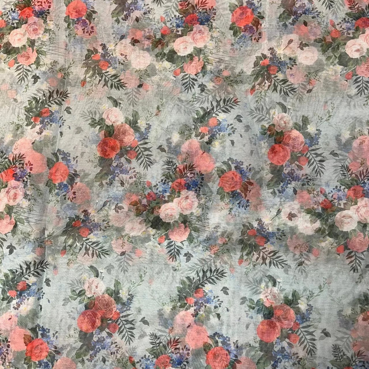 Light Grey Flower Digital Print Organza Fabric