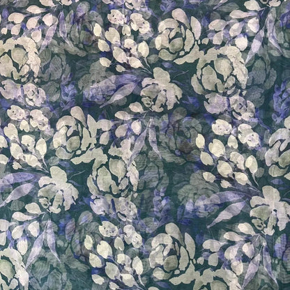 Bluish Grey Flower Digital Print Organza Fabric