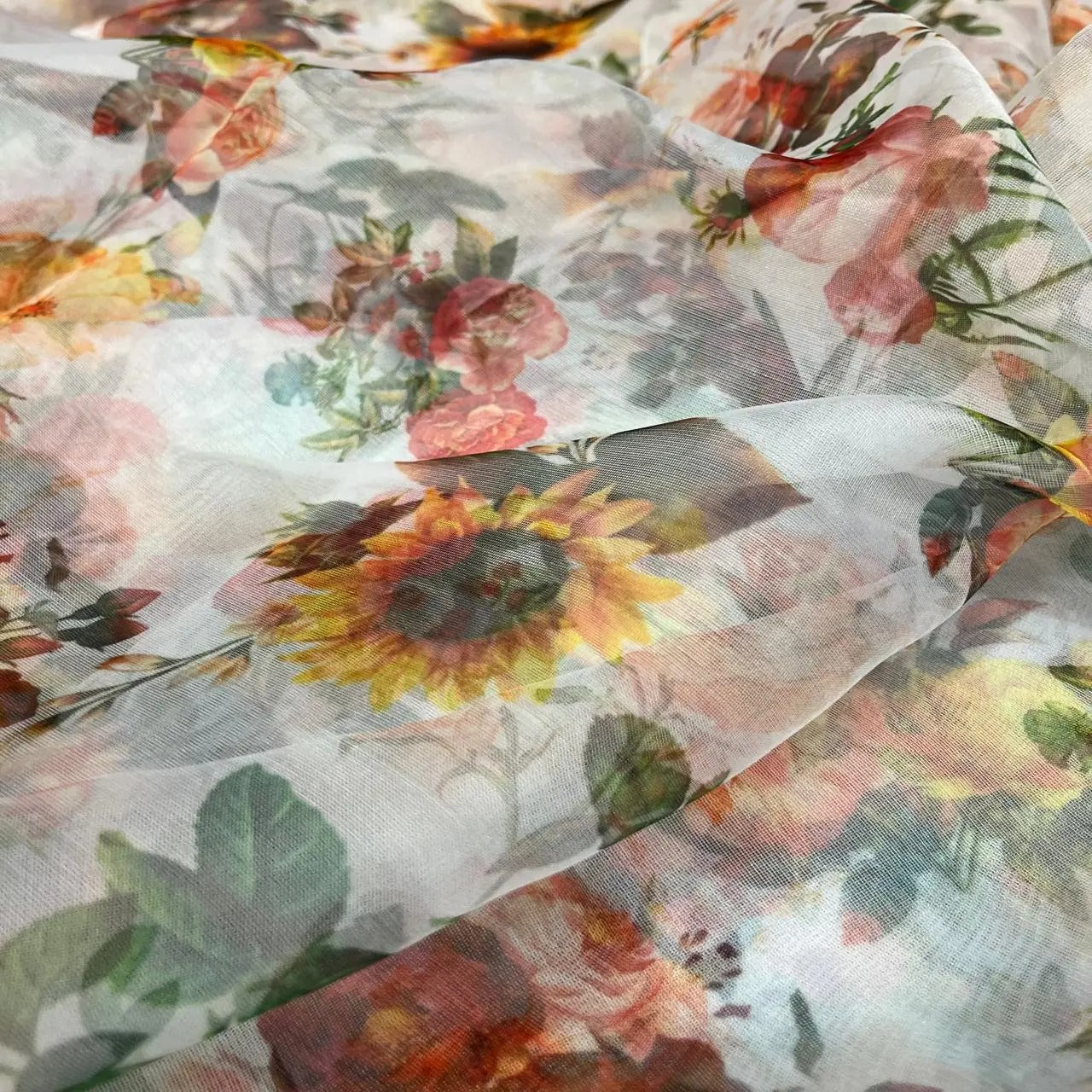 Cloud Floral Digital Print Organza Fabric