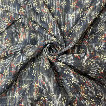 Dark Grey  Color Digital Print Linen Checks Fabric