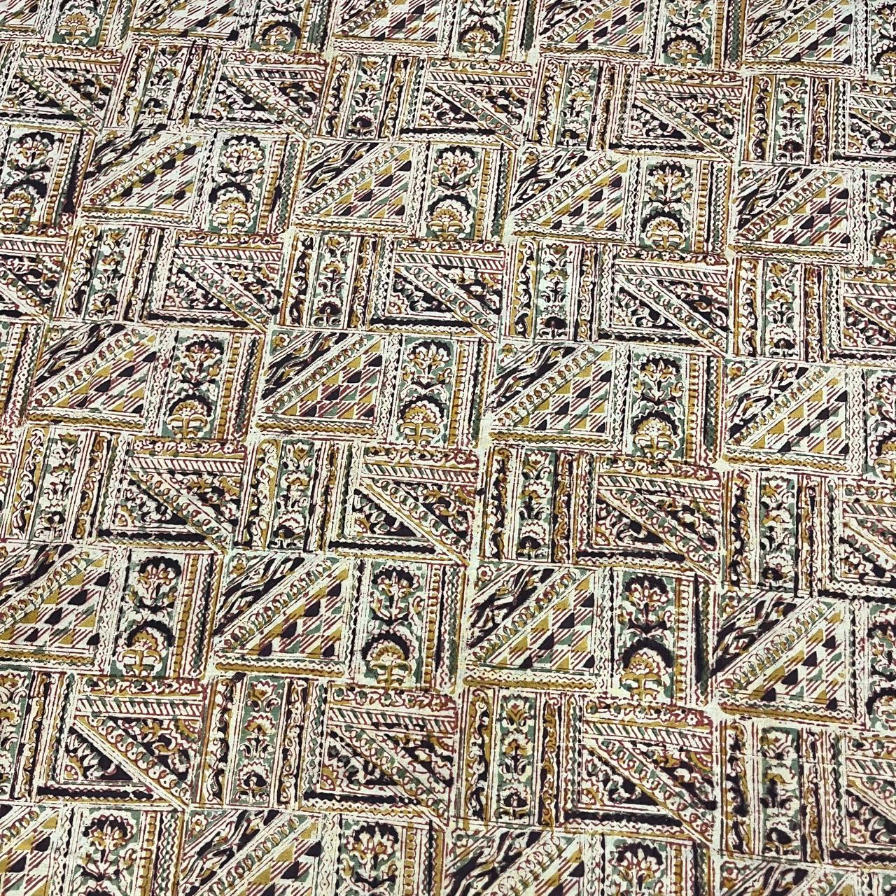 White Color Kalamkari Hand Block Printed Cotton Fabric