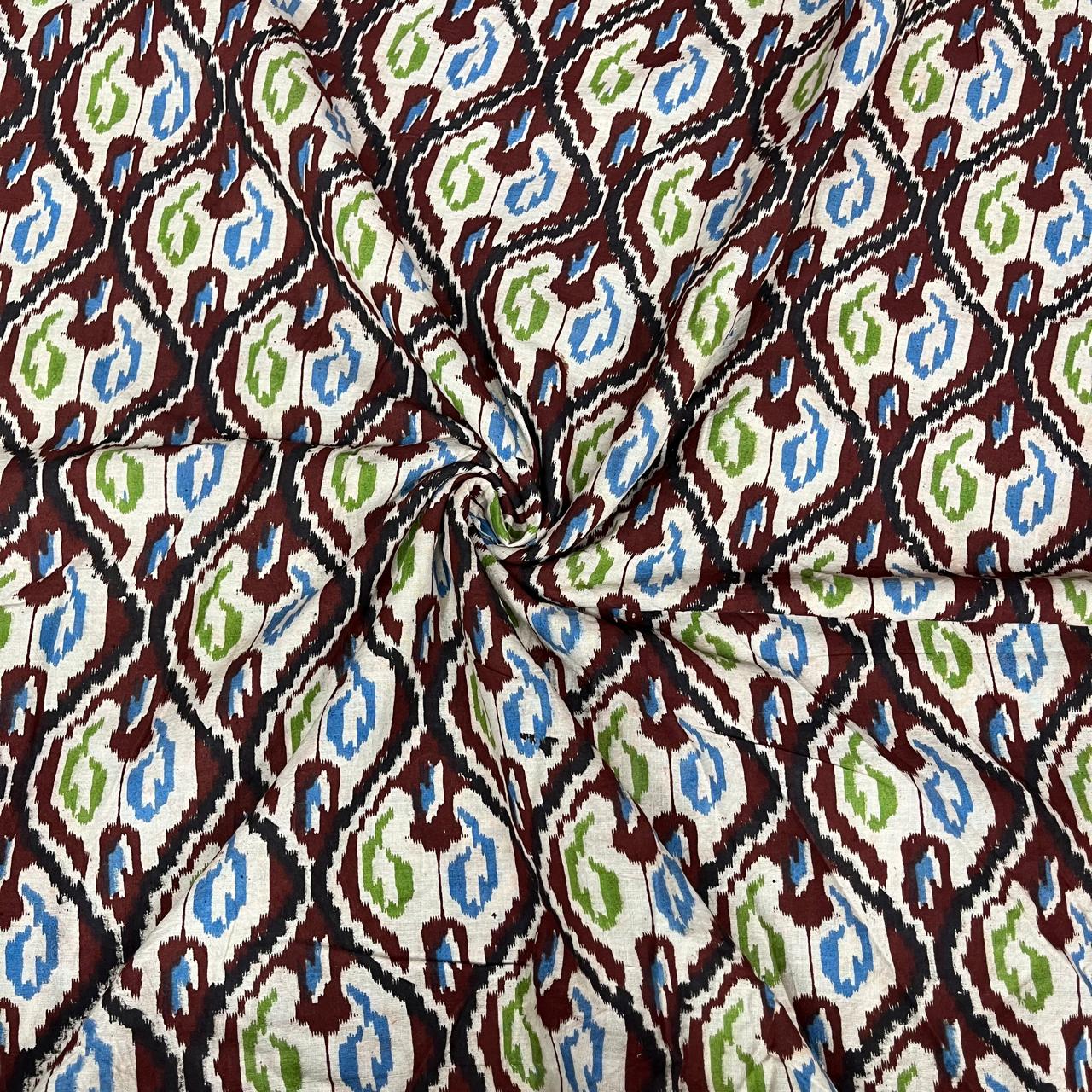 Pearl Color Kalamkari Hand Block Printed Cotton Fabric
