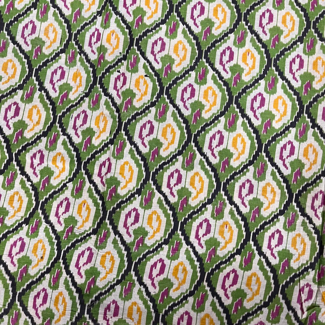 Olive Color Green Kalamkari Hand Block Printed Cotton Fabric