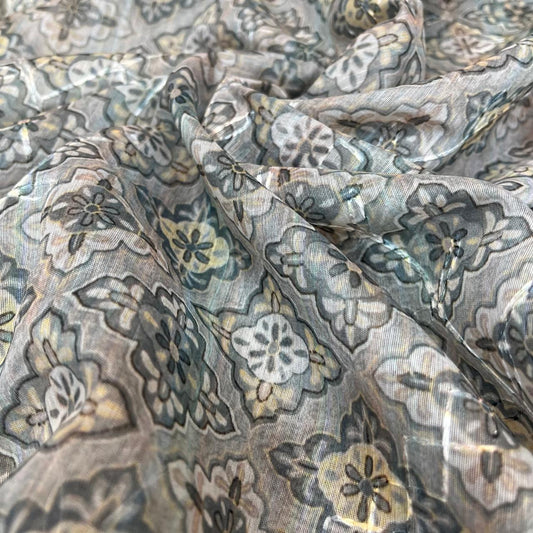 Silver Color Modal Thread Aari Work Fabric