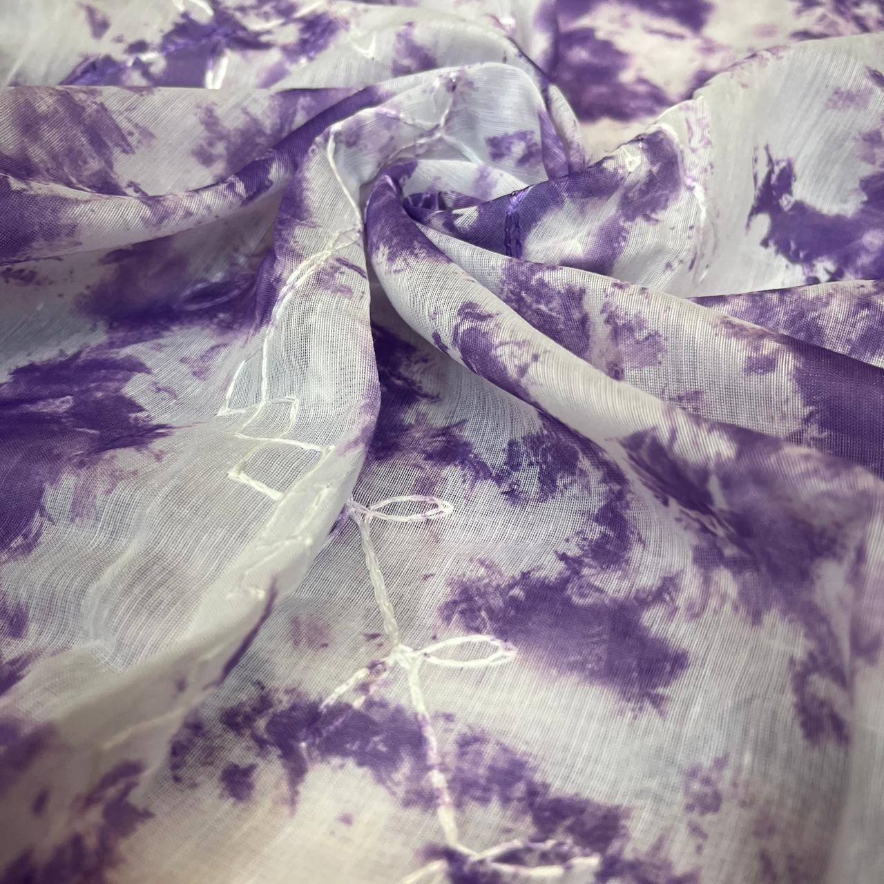 Purple Color Modal Thread Aari Work Fabric
