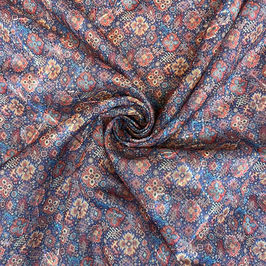 Blue with Orange Color Modal Thread Aari Work Fabric