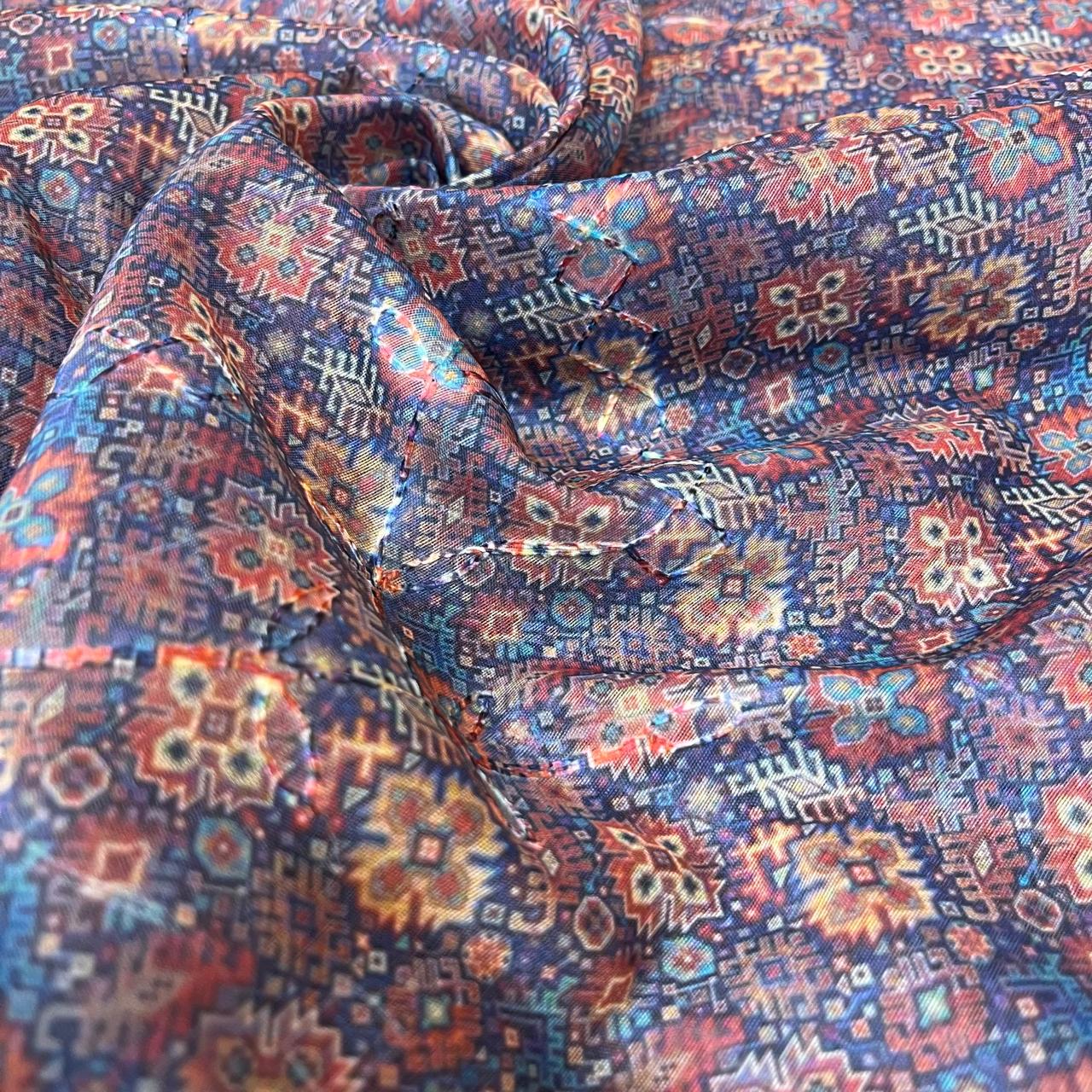 Blue with Orange Color Modal Thread Aari Work Fabric