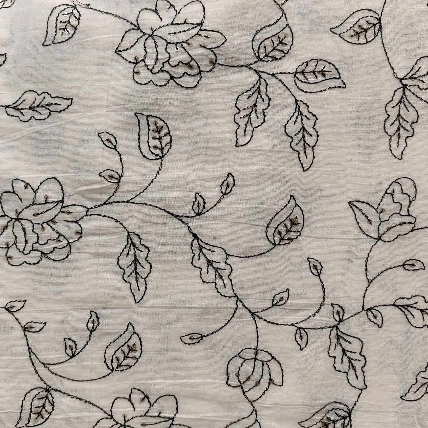 Pure Cotton Kora Embroidery Fabric - Black