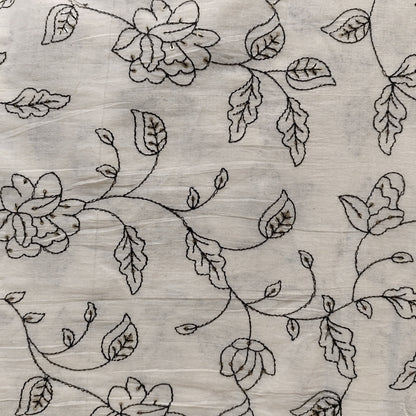 Pure Cotton Kora Embroidery Fabric - Black