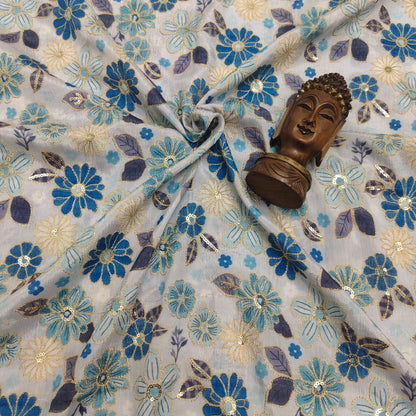 Light Blue - Chinon Sequence Embroidery Fabric