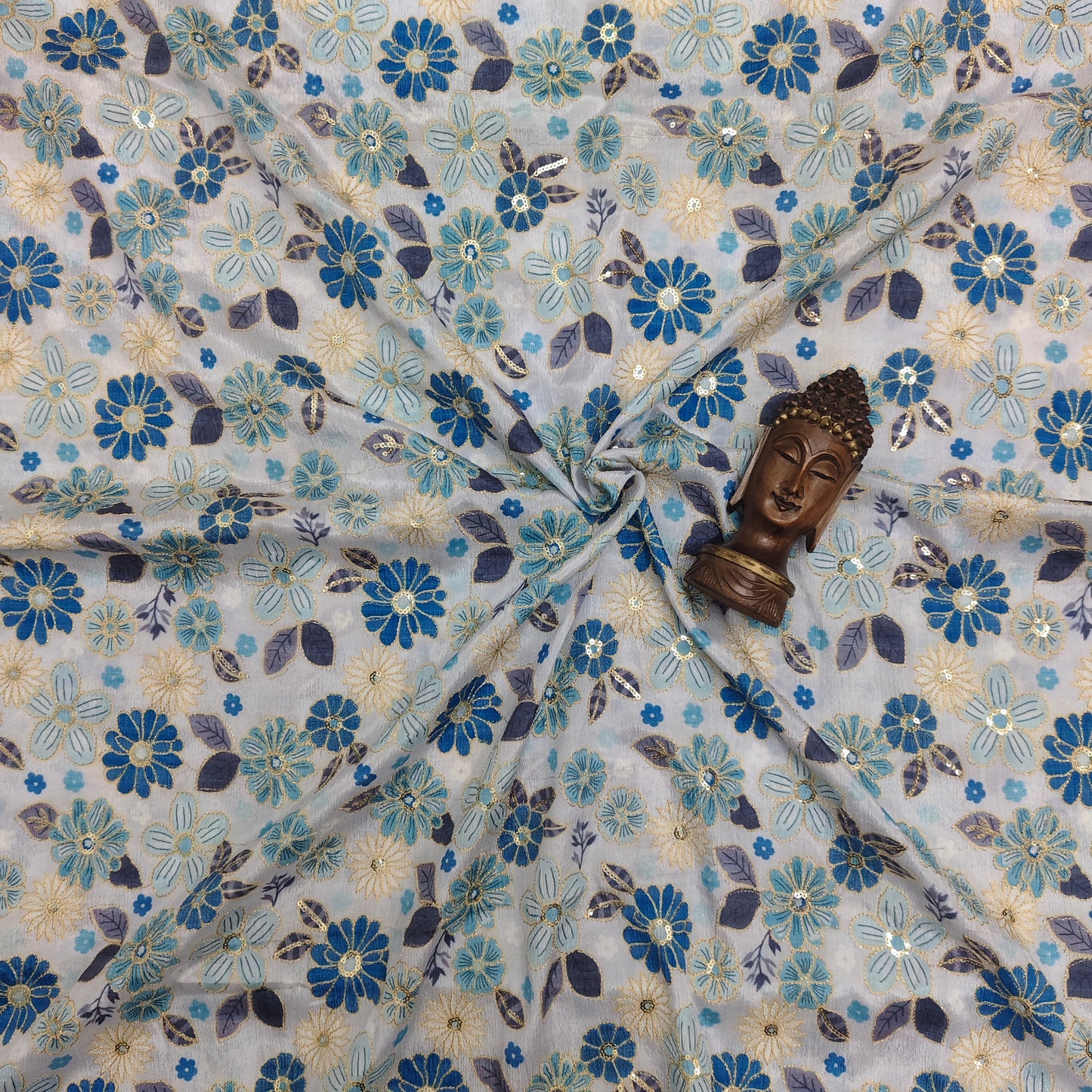 Light Blue - Chinon Sequence Embroidery Fabric