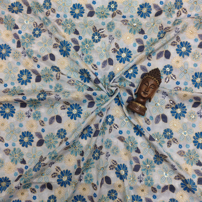 Light Blue - Chinon Sequence Embroidery Fabric