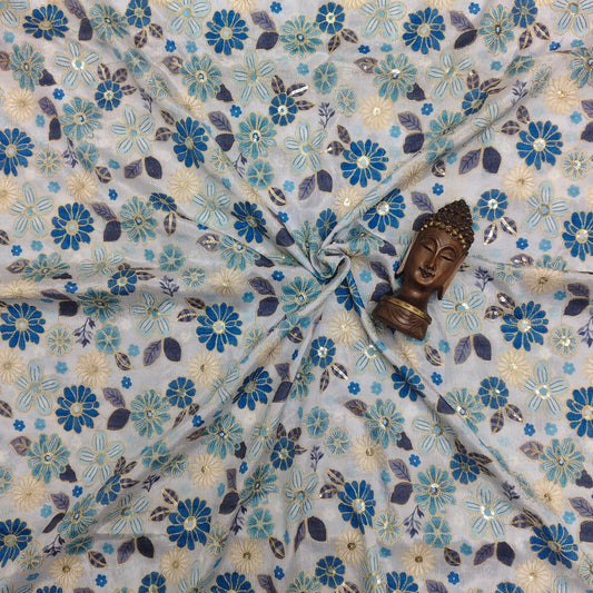 Light Blue - Chinon Sequence Embroidery Fabric