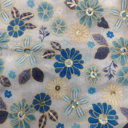 Light Blue - Chinon Sequence Embroidery Fabric