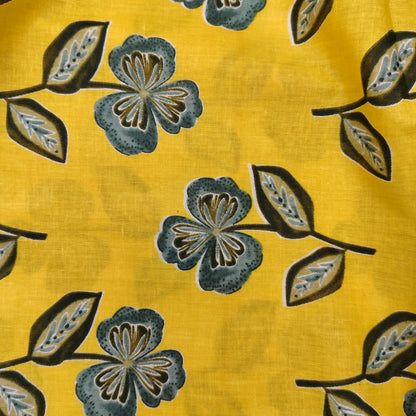 Yellow - Sanganeri Block Print Cotton Cambric Fabric