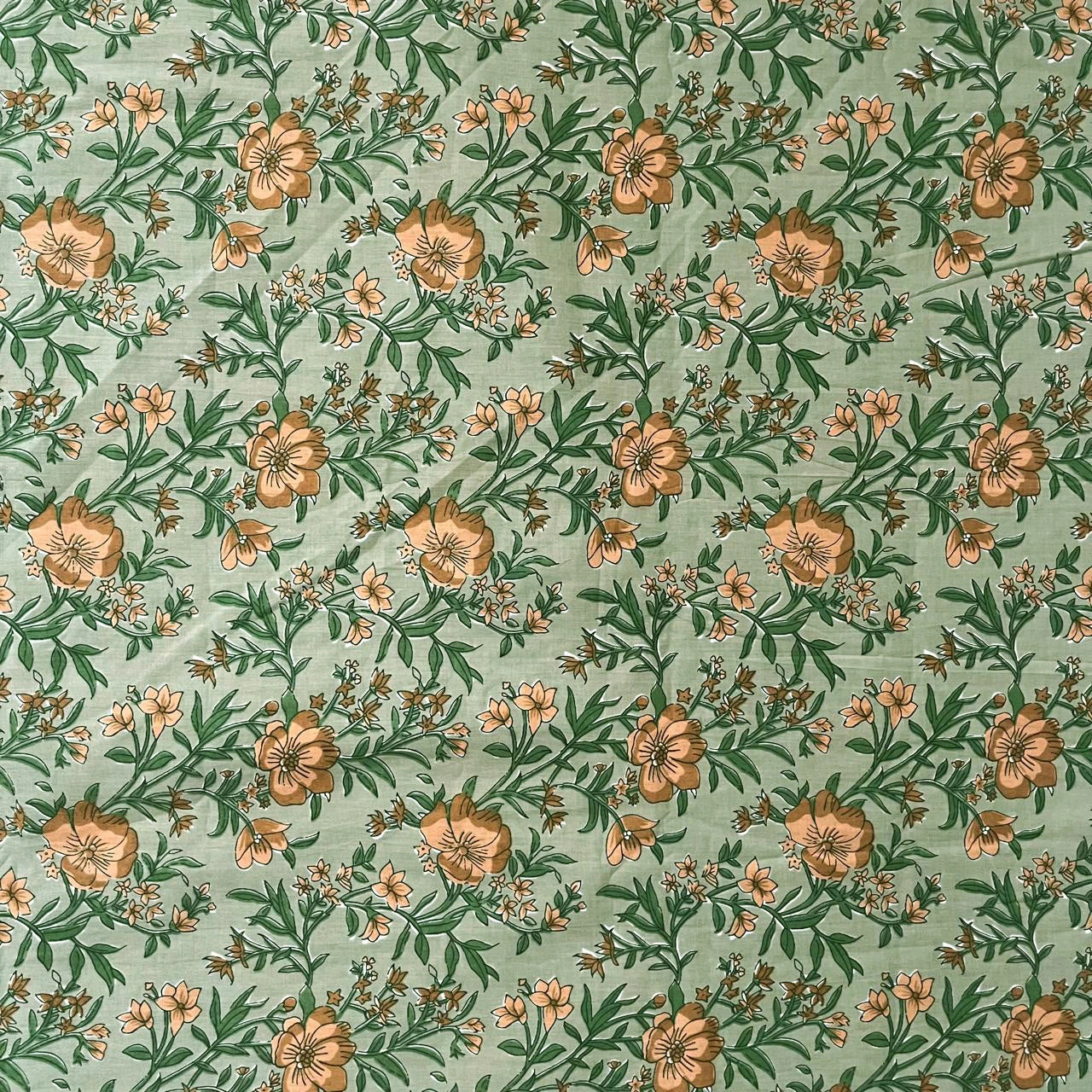Pista Green Color Screen Print Cotton Cambric Fabric